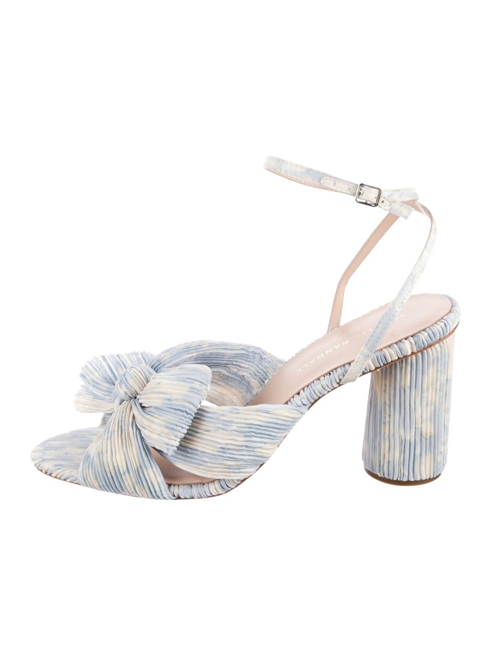 Loeffler Randall NWT Dahlia ankle strap knotted bow blue white heels